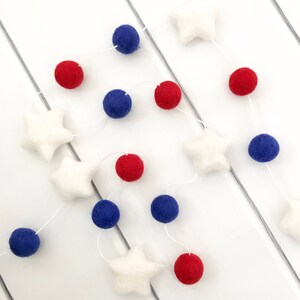 Stars 4th of July Garland, Felt Ball Garland, July 4th Garland, Pom Pom Garland, Anerican Banner, Fourth of July Party Decor image 2