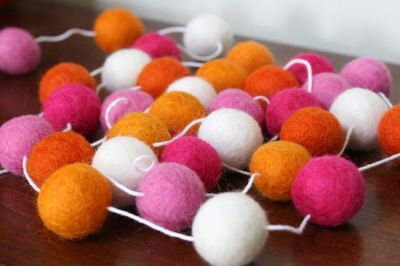 Pink And Orange Baby Shower Decoration Felt Ball Garland Etsy
