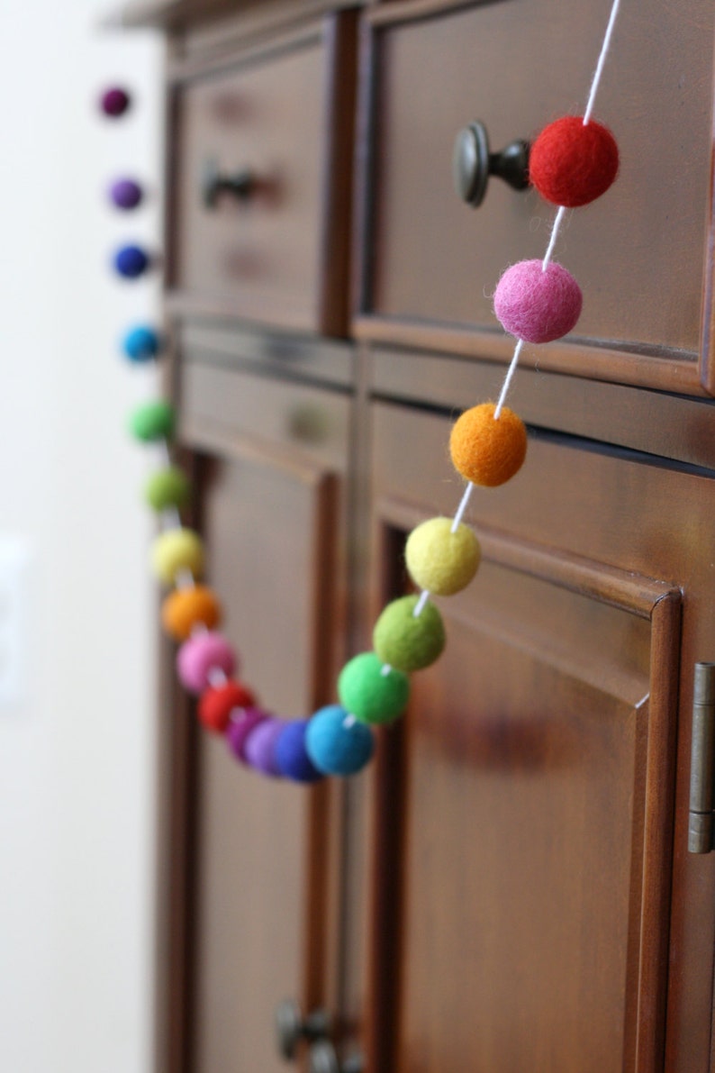 Rainbow Felt Ball Garland, Girl or Boy Baby Shower Pom Pom Garland, Banner, Party Decor image 1