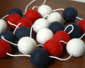 July 4th Decoration, Fourth of July Garland, Felt Ball Garland, Pom Pom Garland, Patriotic Banner, 4th of July Party Decor