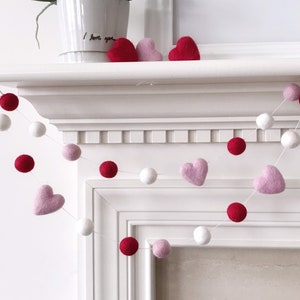 Pink Hearts Valentines Day Felt Ball Garland