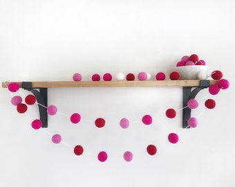 Pink and Red Felt Ball Garland, Valentines Day Pom Pom Garland, Banner, Party Decor