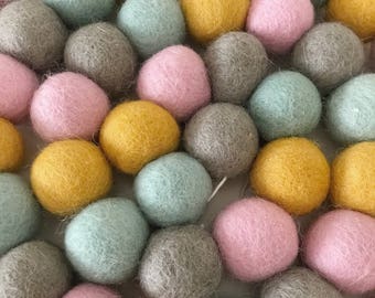 Gender Neutral Felt Ball Garland, Pink Mint and Mustard Nursery Decor, Twins Pom Pom Garland