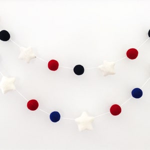 Stars 4th of July Garland, Felt Ball Garland, July 4th Garland, Pom Pom Garland, Anerican Banner, Fourth of July Party Decor image 5