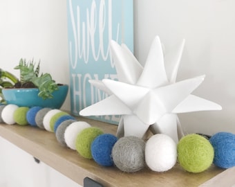 Ocean Wave Felt Ball Garland, Blue and Green Boys Nursery Decor