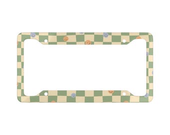 Checkered License Plate Frame | Cute Car Decor | Car Accessories for Women | Flowery Checkers | Aesthetic Car Gift