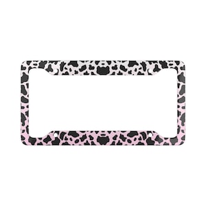 Pink Cow Print License Plate Frame | Cute Car Decor | Car Accessories for Women | Cow Print Cowgirl | Aesthetic Car Gift
