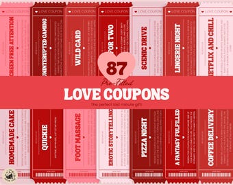 Afdrukbare coupons voor stellen, Valentijnsdagcadeau voor hem of haar, ondeugend en romantisch couponboek, digitale download lastminutecadeau