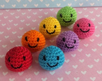 Little Balls of Happy - smiley face, novelty, gift, collectible, keyring, keychain, crochet, cotton, rainbow, colourful, colorful