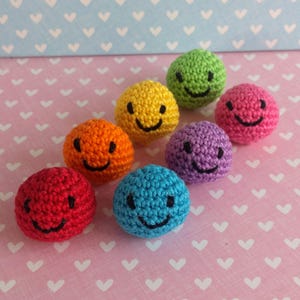 Little Balls of Happy smiley face, novelty, gift, collectible, keyring, keychain, crochet, cotton, rainbow, colourful, colorful image 1