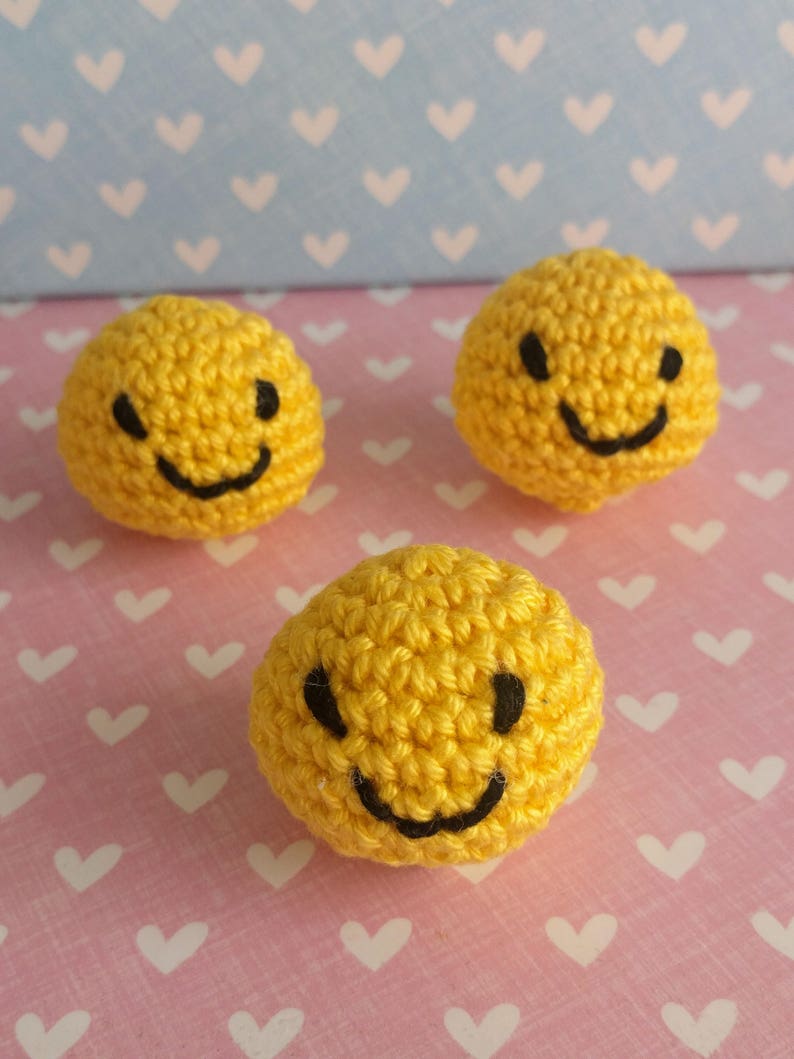 Little Balls of Happy smiley face, novelty, gift, collectible, keyring, keychain, crochet, cotton, rainbow, colourful, colorful image 2