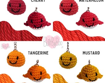 Little Balls of Happy - Red, Orange, Mustard - Crochet Keyring, Keychain, Collectible