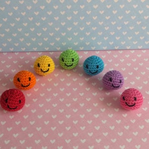Little Balls of Happy smiley face, novelty, gift, collectible, keyring, keychain, crochet, cotton, rainbow, colourful, colorful image 3