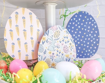 Easter Egg Decor | Patterned + Stained Easter Eggs Perfect for Tiered Trays and Shelves | High Quality Pine Wood Easter Egg