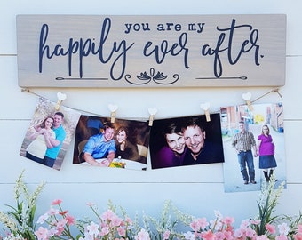 Happily Ever After Photo Display Board | Picture Display Board | Christmas Gift | Photo Display Board | Stain Options