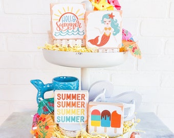 Summer Mini Signs | Tiered Tray Decor | Mix and Match | Summer Decor | Summer Vacation