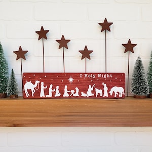 Christmas Nativity Scene Wood Sign Decor O Holy Night Nativity Christmas Decor Modern Farmhouse Decor image 3