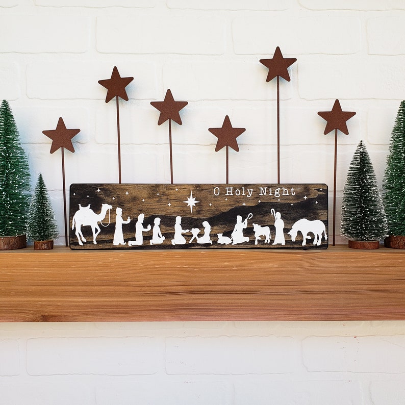 Christmas Nativity Scene Wood Sign Decor O Holy Night Nativity Christmas Decor Modern Farmhouse Decor image 5