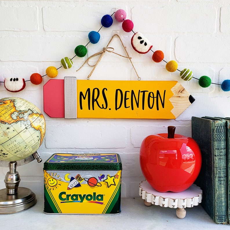 Pencil Teacher Classroom Sign Personalized Teacher Gift image 0