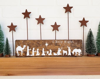 Christmas Nativity Scene Wood Sign Decor | O Holy Night Nativity | Christmas Decor | Modern Farmhouse Decor
