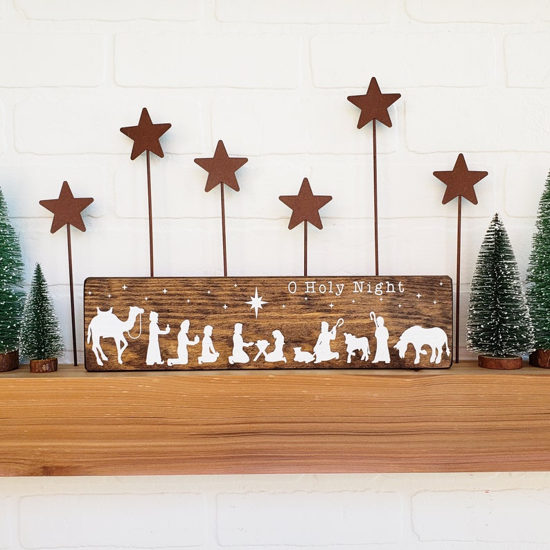 Christmas Nativity Scene Wood Sign Decor O Holy Night Nativity Christmas Decor Modern Farmhouse Decor image 1