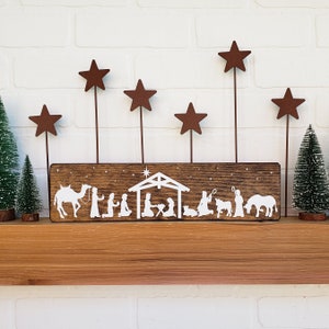 Christmas Nativity Scene With Stable Wood Sign Decor | Christmas Decor | Modern Farmhouse Decor
