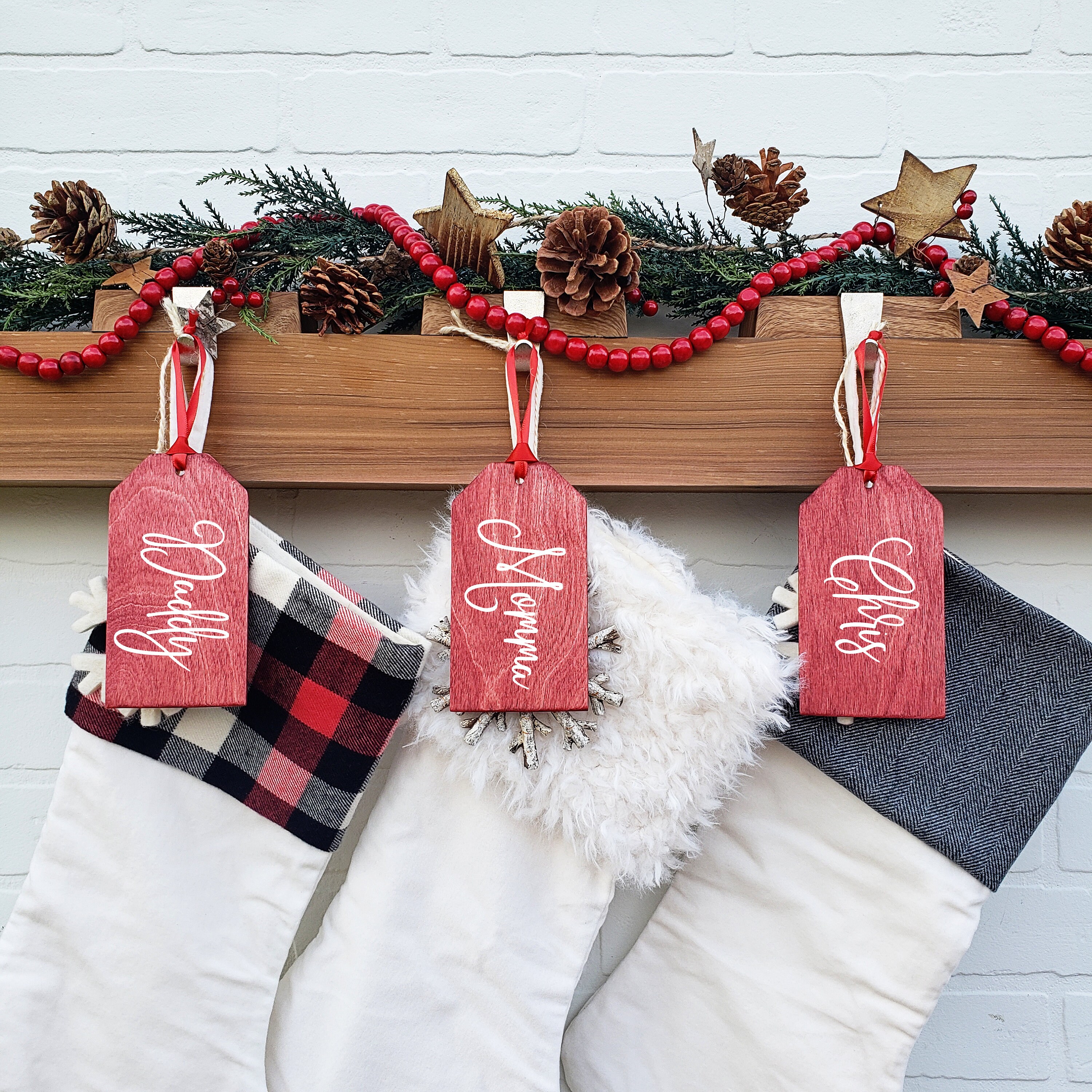 Personalized Christmas Stocking Wooden Name Tags - Famgifty