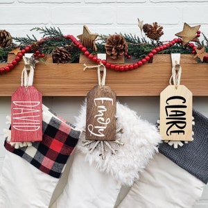 Weihnachtsstrumpf Tags | Große personalisierte Namensschilder für Weihnachtsstrümpfe | Personalisierbarer Geschenkanhänger | Anhänger für Strümpfe und Geschenk