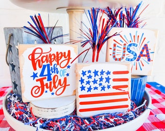 Patriotic Mini Signs | Tiered Tray Decor | Mix and Match | Fourth of July Decor | Independence Day Decor | Patriotic Decor