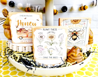 Save the Bees Mini Signs | Tiered Tray Decor | Mix and Match | Summer Decorations