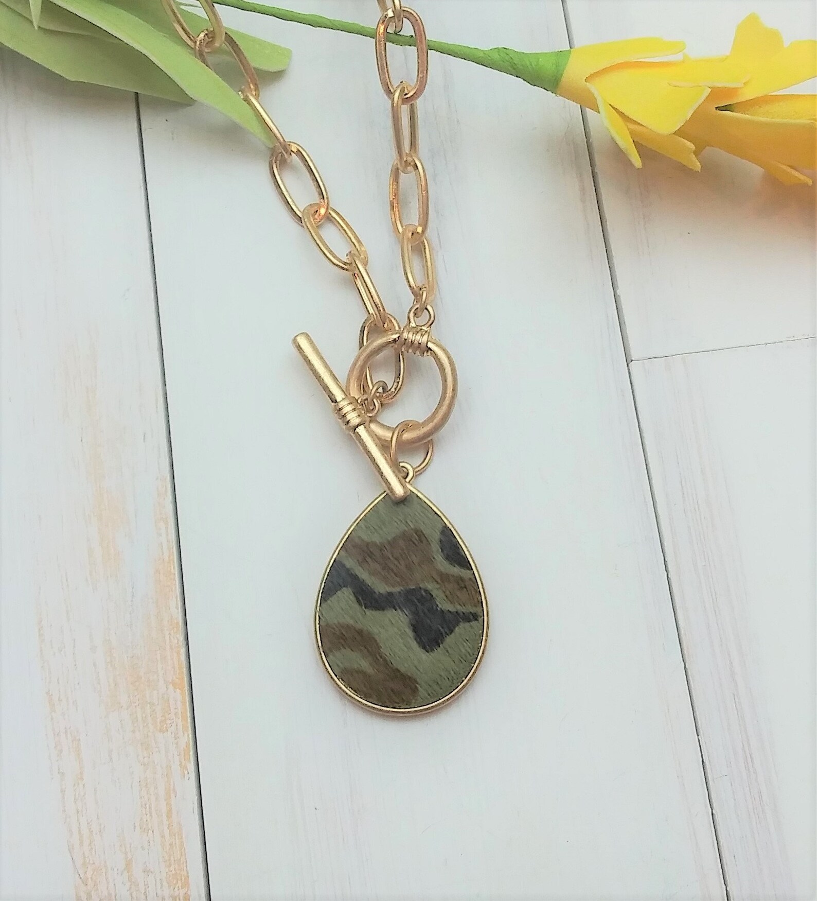 Leather Camo Necklace Leather Camo Teardrop and Front Toggle Etsy