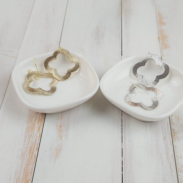 Quatrefoil or Clover Earrings in Gold and Silver With Wider Open Quatrefoils