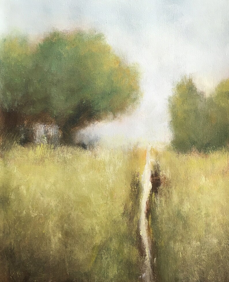 Green field and trees landscape painting Green tree painting oil painting. Monet impressionist oil landscape original art by Don Bishop
