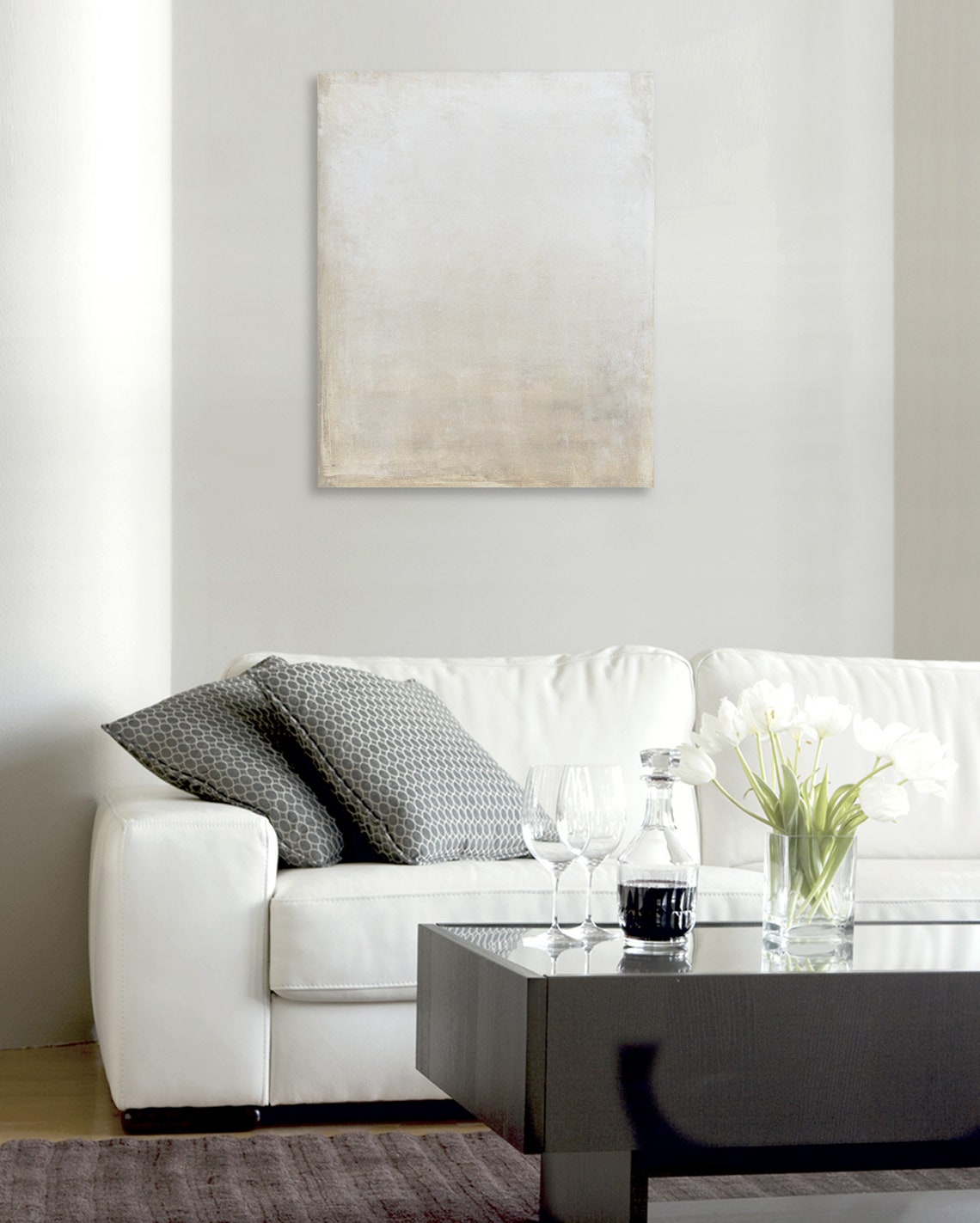 All white abstract painting original modern large wall art Etsy