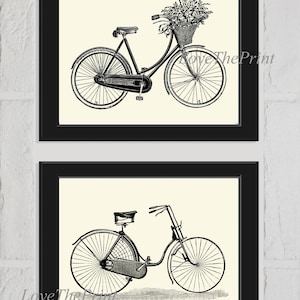 Vintage Bicycle Bike Print Set of 2 Prints Beautiful Antique Illustration Picture Drawing Picture Home Room Wall Decor Biking to Frame PT