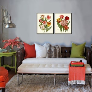 Tulip Prints Botanical Wall Art Set of 2 Flowers Beautiful Red White ...