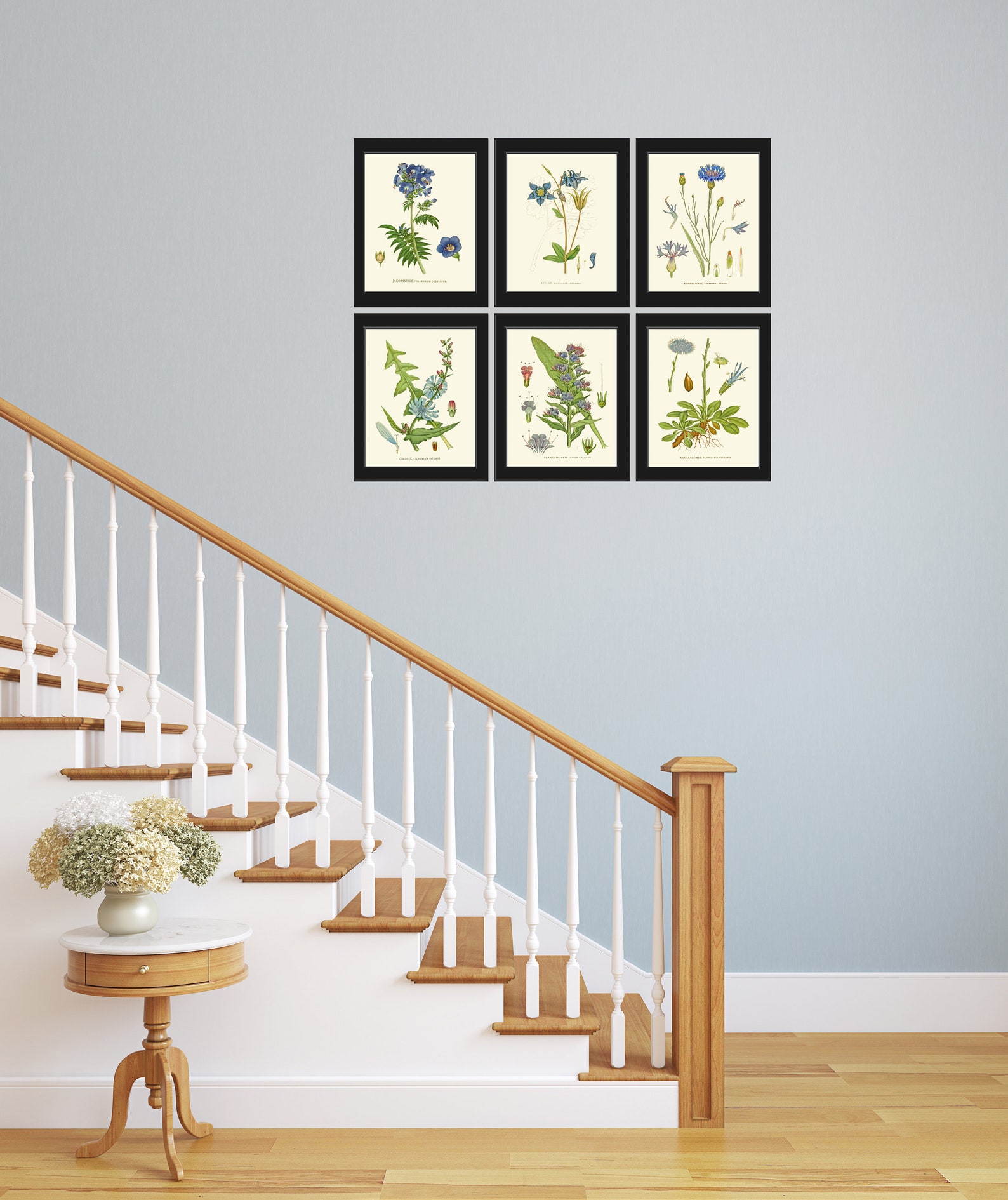 Blue Flowers Print Wall Art Set of 6 Prints Beautiful Antique ...