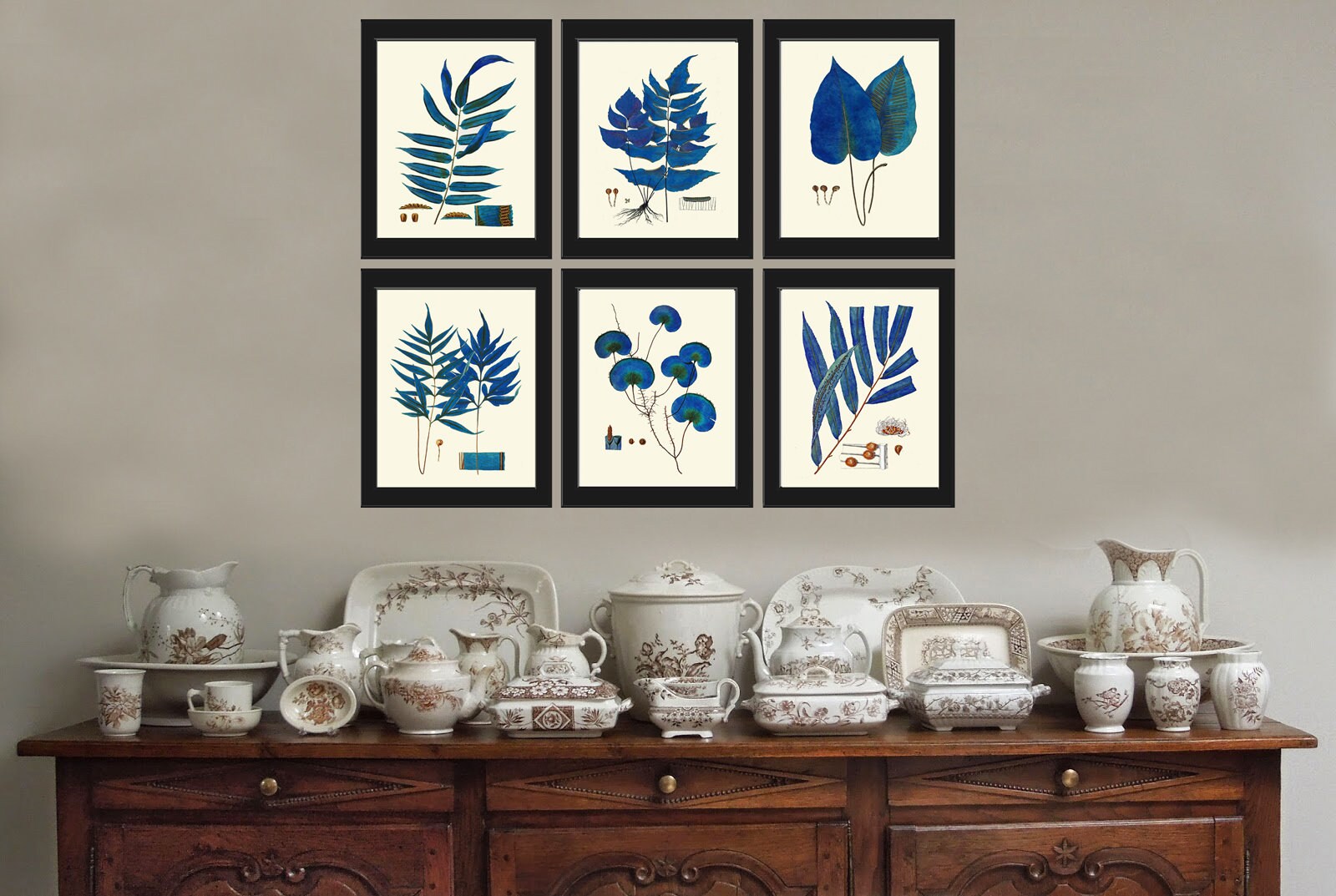 Blue Fern Botanical Wall Art PRINT SET of 6 Prints Beautiful Bedroom ...