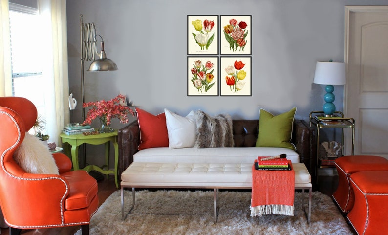 Tulip Flowers Wall Art Print Set of 4 Antique Watercolor - Etsy