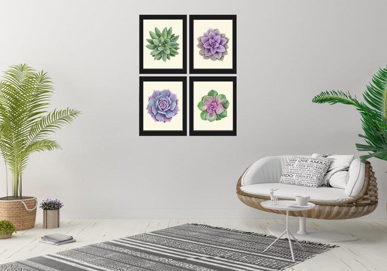 Succulent Wall Art Print Set of 4 Beautiful Watercolor Drawing Picture ...