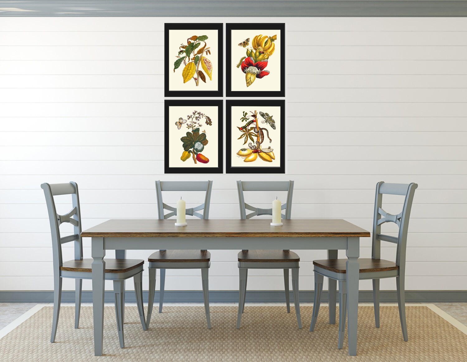 Tropical PRINT SET of 4 Botanical Wall Art Beautiful Banana Etsy