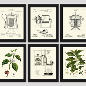 Kaffee Druck Wand Kunst Home Decor Set von 6 Drucke schöne Pflanze Patent wissenschaftliche Kaffee machen Illustration Bild Home Decor zu Rahmen