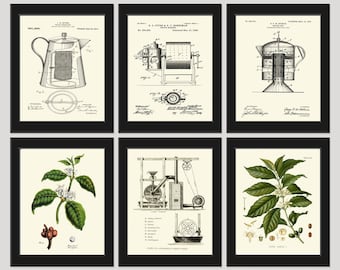 Coffee Print Wall Art Home Decor Set of 6 Prints Beautiful Plant Patent Scientific Coffee Making Illustration Picture Home Decor to Frame