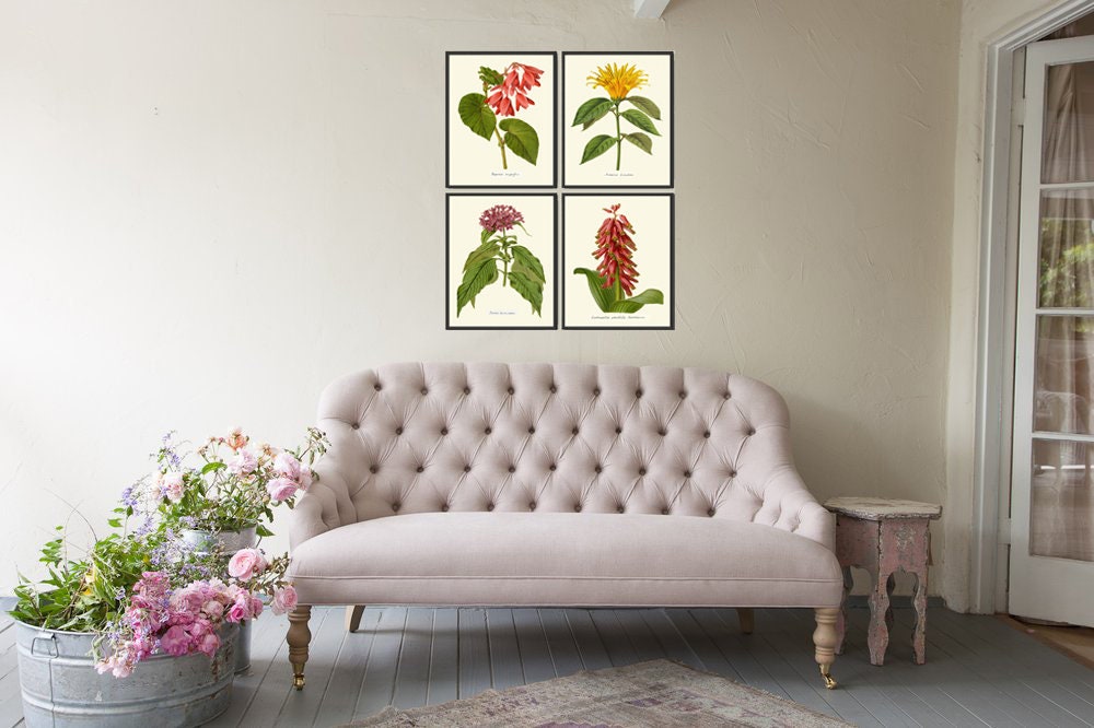 Botanical Print Set of 4 Wall Art Prints Beautiful Antique Tropical ...