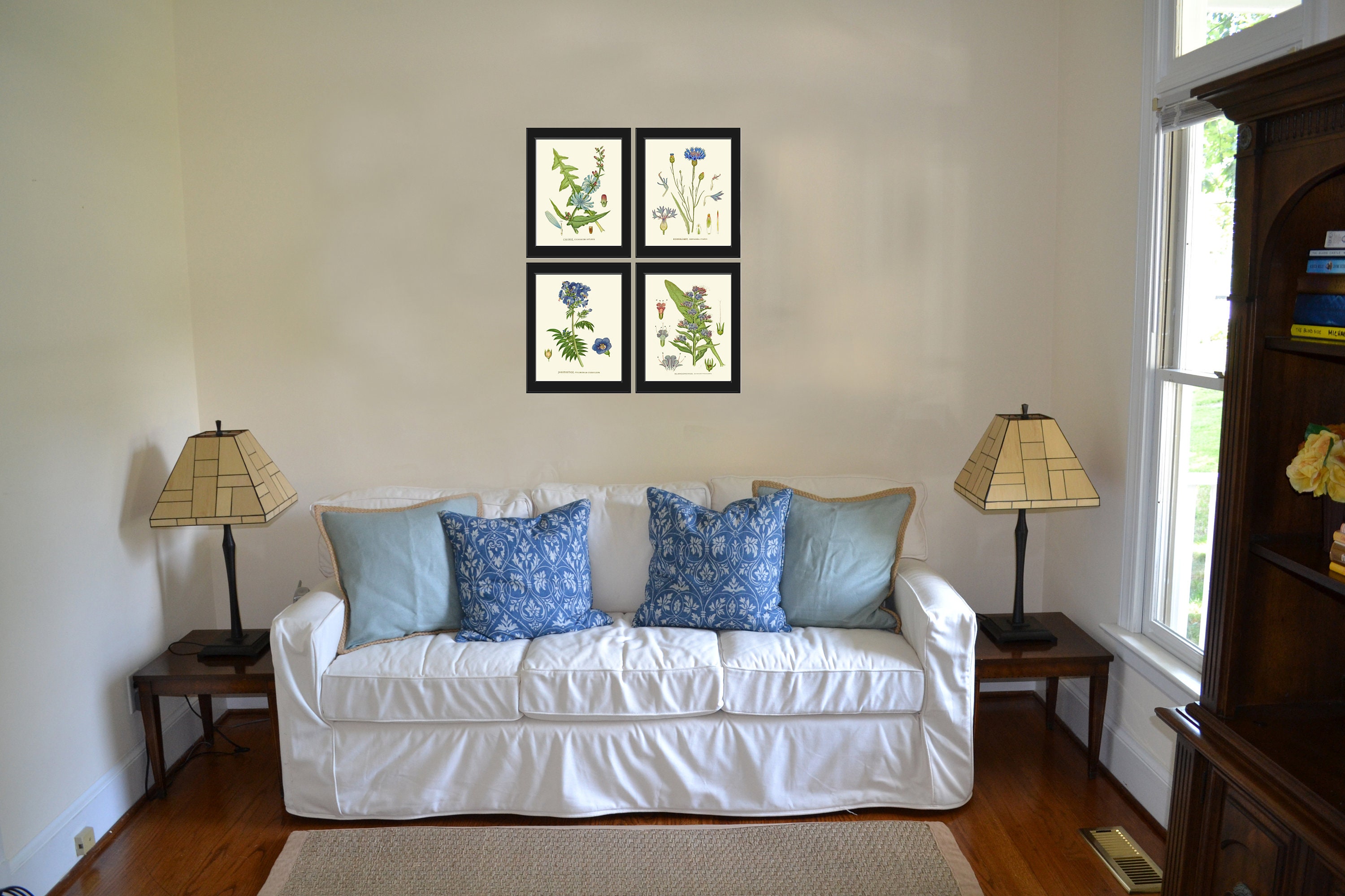 Blue Flowers Botanical Print Wall Art Set of 4 Prints Beautiful Antique ...