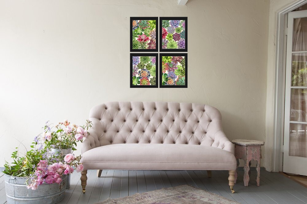 Succulent Print Set of 4 Beautiful Colorful Tropical Nature Cactus ...