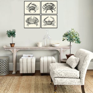 Crab Print Set of 4 Beautiful Antique Vintage Crabs Sea Ocean Beach Cottage Nature Home Bedroom Living Room Hallway Room Wall Decor to Frame image 4