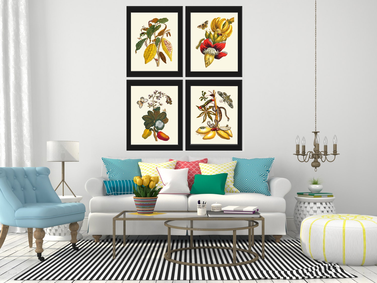 Tropical PRINT SET of 4 Botanical Wall Art Beautiful Banana Etsy