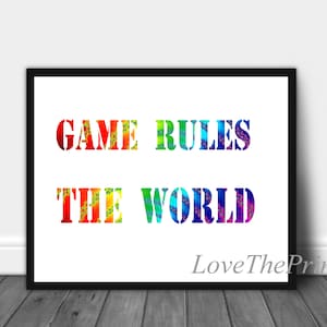Gaming Print 1a Sports Gamer Gifts Teen Boys Room Bedroom Playroom Gameroom Wall Art Video Games Gaming Colorful Rainbow White Background