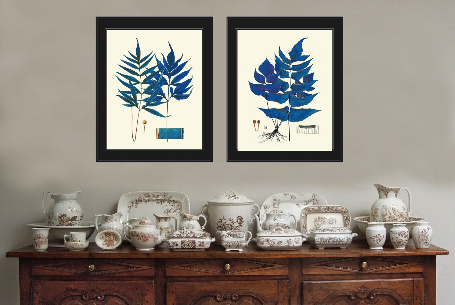 Blue Fern Wall Art Print Set of 2 Beautiful Antique Vintage Etsy
